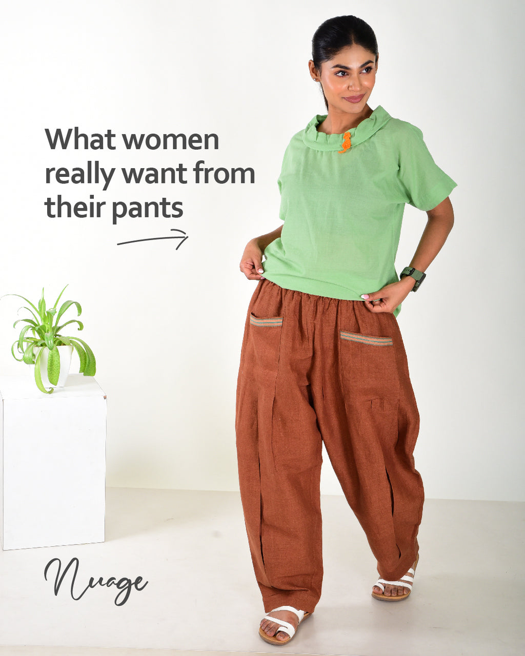 Brown Cotton linen pants